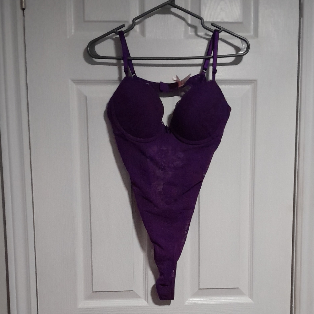 La Vie En Rose Deep Purple Lace Bodysuit